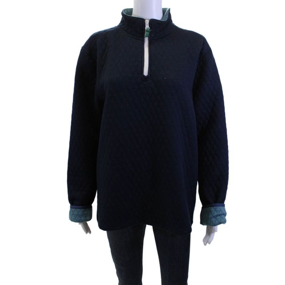 J Crew Unisex Henley Sweatshirt Dark Blue Mock Neck Argyle Size L